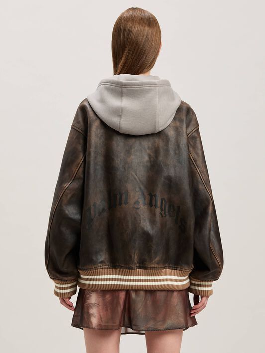PALM ANGELS  Curved logo Leather Bomber MARRONE - MARRONE SCURO PWJA035S25LEA001