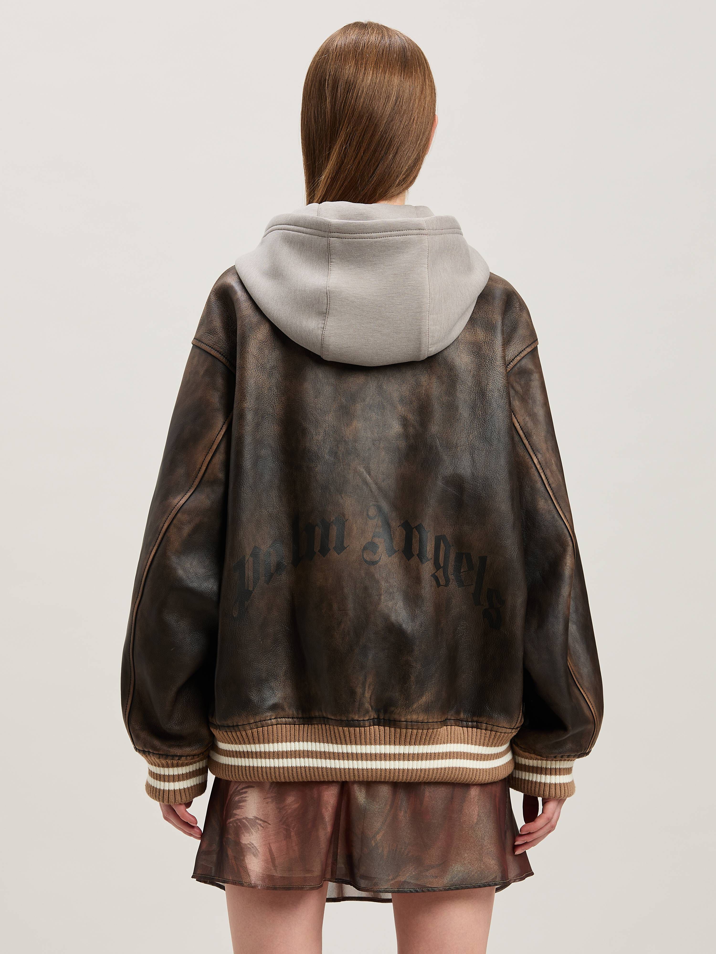 PALM ANGELS  Curved logo Leather Bomber MARRONE - MARRONE SCURO PWJA035S25LEA001