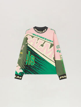 PALM ANGELS Racing Loose Long-Sleeved T-Shirt PINK GREEN PMAB05IS26JER001