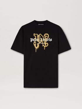 PALM ANGELS Las Vegas Monogram Spray Tee BLACK - GOLD PMAA001C99JER031