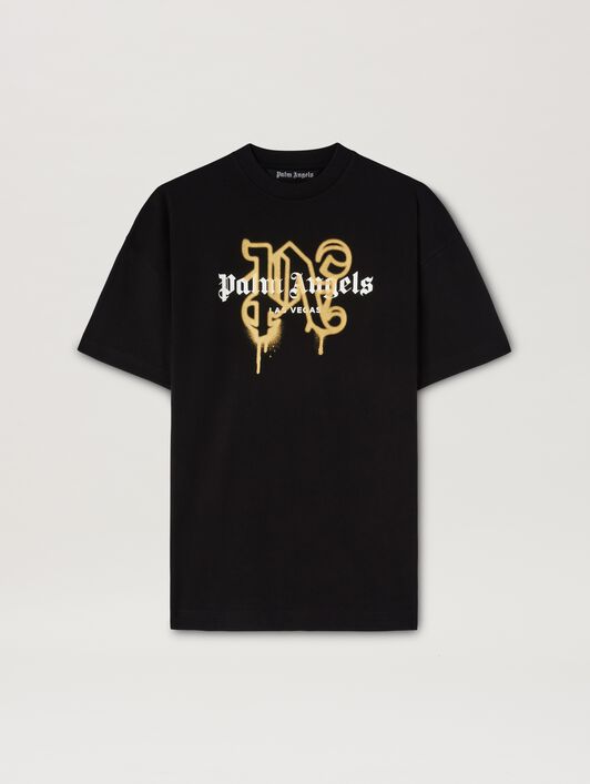 Las Vegas Monogram Spray Tee PALM ANGELS Las Vegas Monogram Spray Tee BLACK - GOLD PMAA001C99JER031