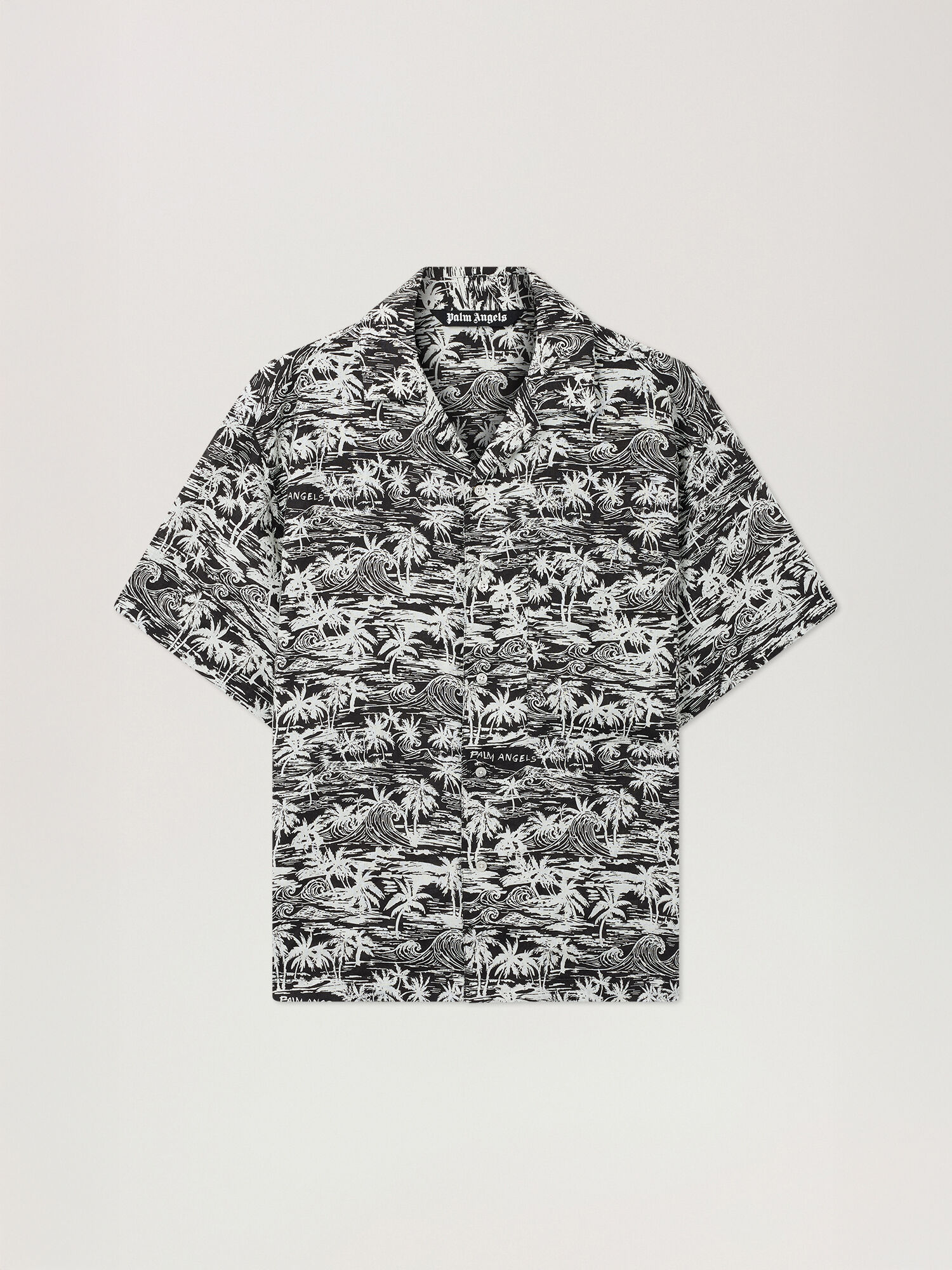 Palm Waves Linen Bowling Shirt PALM ANGELS Palm Waves Linen Bowling Shirt BLACK - OFF WHITE PAMGG01F26FB02