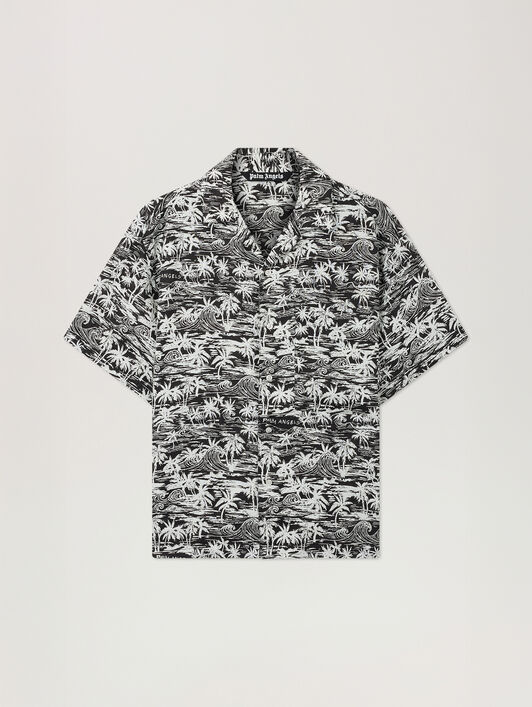 Palm Waves Linen Bowling Shirt PALM ANGELS Palm Waves Linen Bowling Shirt BLACK - OFF WHITE PAMGG01F26FB02