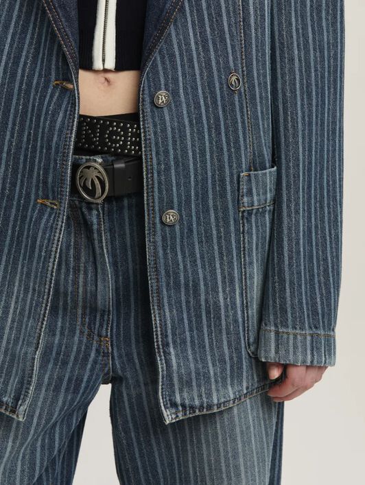 PALM ANGELS  Laser pinstriped denim blazer LIGHT BLUE - WHITE PWYE041S25DEN001