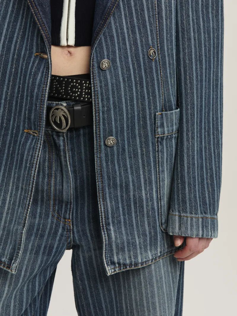 PALM ANGELS  Laser pinstriped denim blazer LIGHT BLUE - WHITE PWYE041S25DEN001