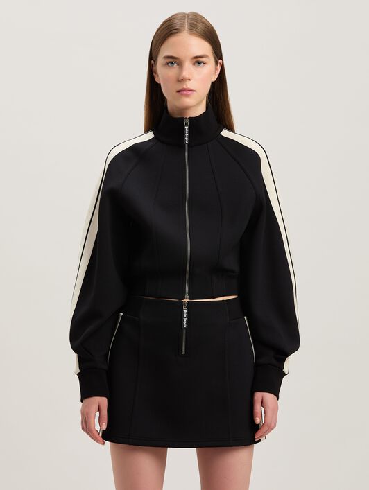 PALM ANGELS  Neopren Cropped Trainingsjacke BLACK - OFF WHITE PWEA127S25FAB001