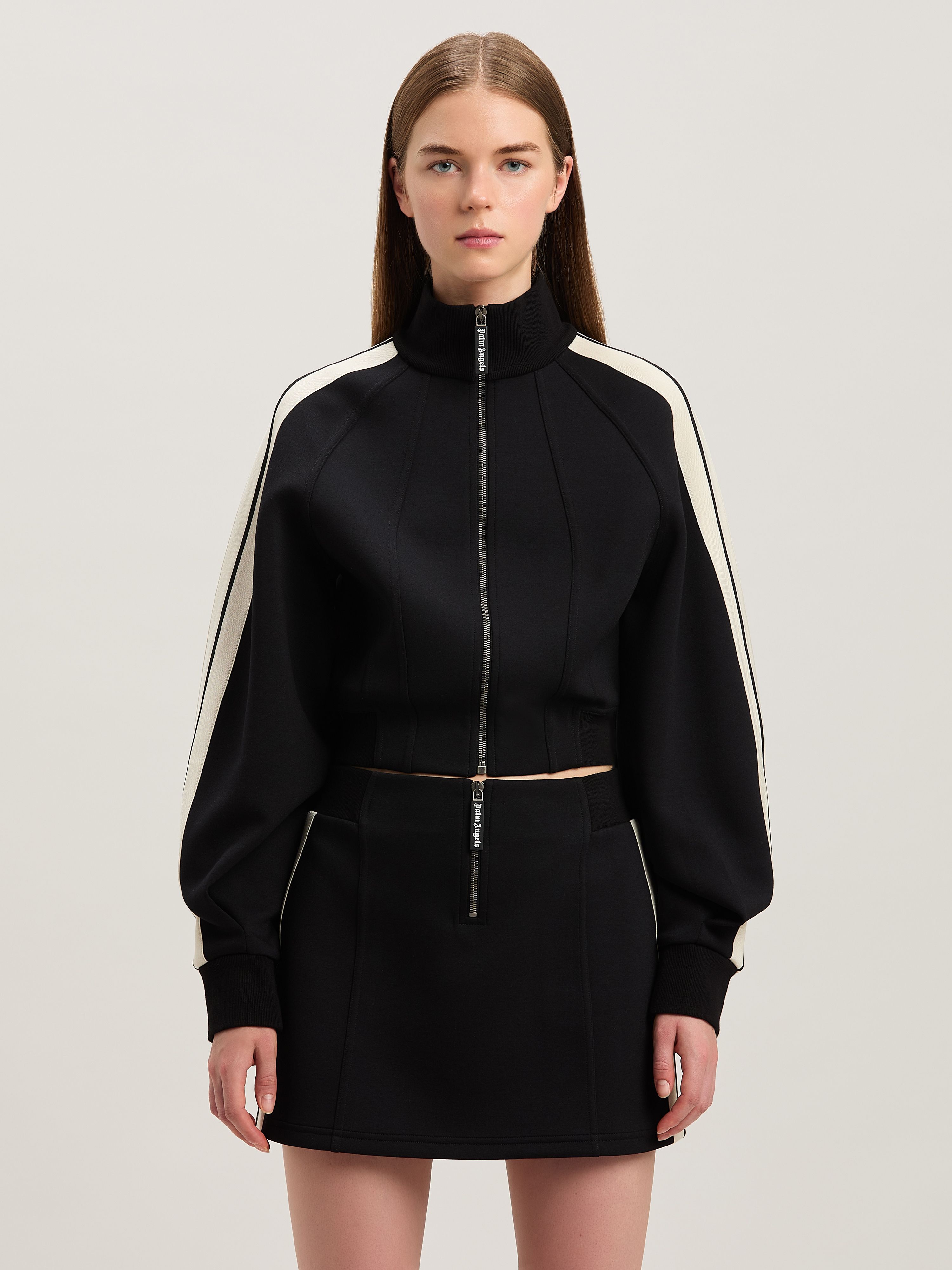 PALM ANGELS  Neopren Cropped Trainingsjacke BLACK - OFF WHITE PWEA127S25FAB001