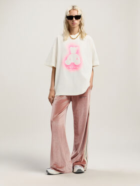 PALM ANGELS Spray Bear Loose T-Shirt OFF WHITE - FUCHSIA FLUO PWAA07BF25JER005