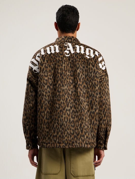 PALM ANGELS Classic Logo Animalier Oshirt BROWN - OFF WHITE PMES002F25FAB001
