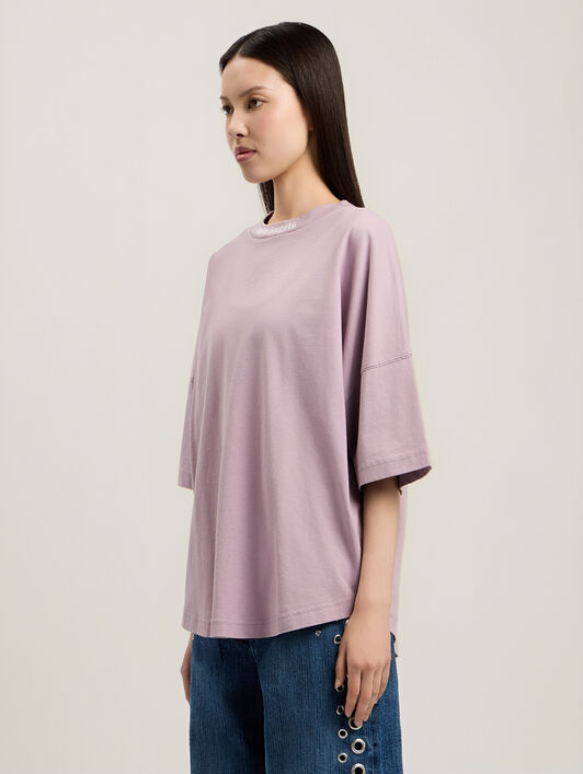 PALM ANGELS Dripping Curved Logo Over T-Shirt LILAC OFF WHITE PWAA07CS26JER001