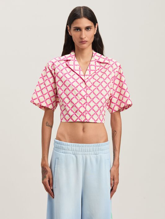 PALM ANGELS  Net Logo crisscrossed shirt IVORY - FUCHSIA PWGG007S25FAB001