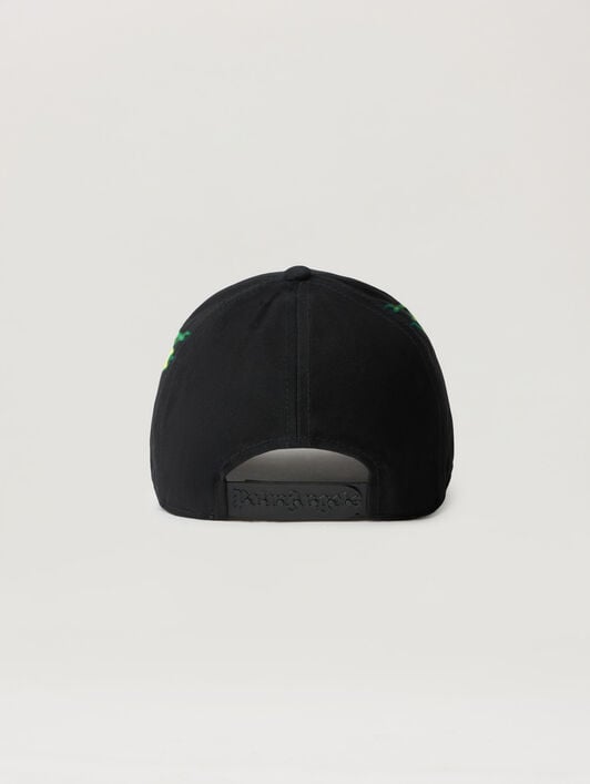Flames Curved Logo Cap PALM ANGELS Flames Curved Logo Cap BLACK OFF WHITE PMLB104S26FAB00E