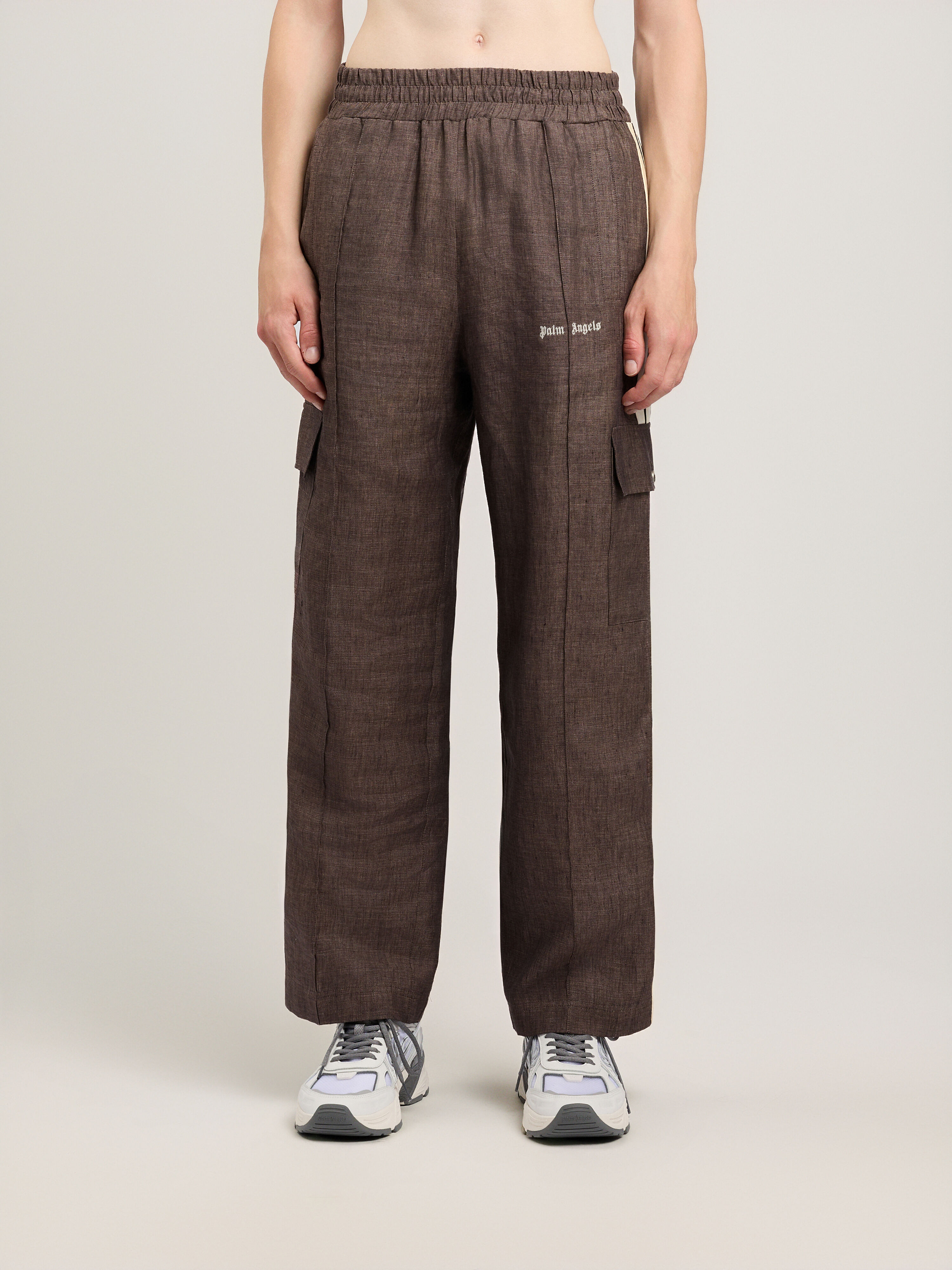 PALM ANGELS Classic Logo Track Pants BROWN OFF WHITE PMCF03CS26FAB001