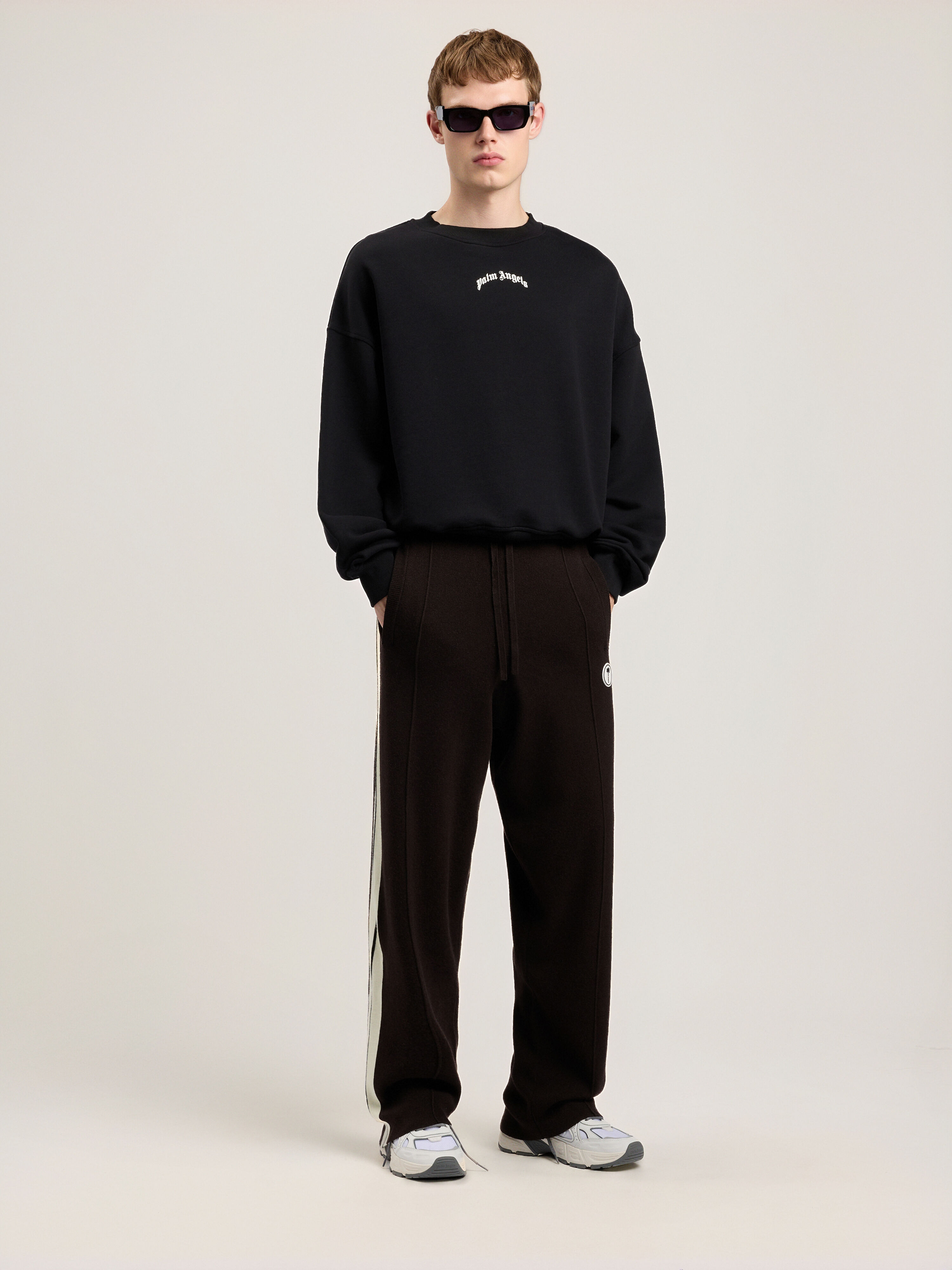 PALM ANGELS Back Curved Logo Loose Sweatshirt BLACK OFF WHITE PMBA08JS26FLE004