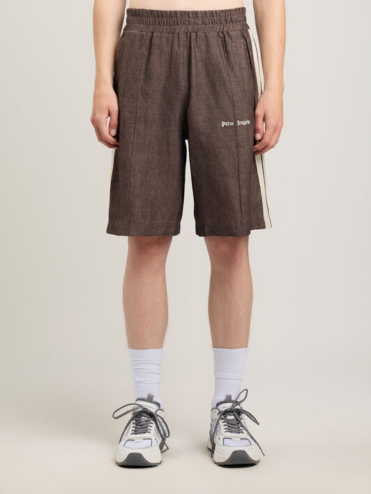 PALM ANGELS Classic Logo Track Shorts BROWN OFF WHITE PMCB05CS26FAB001