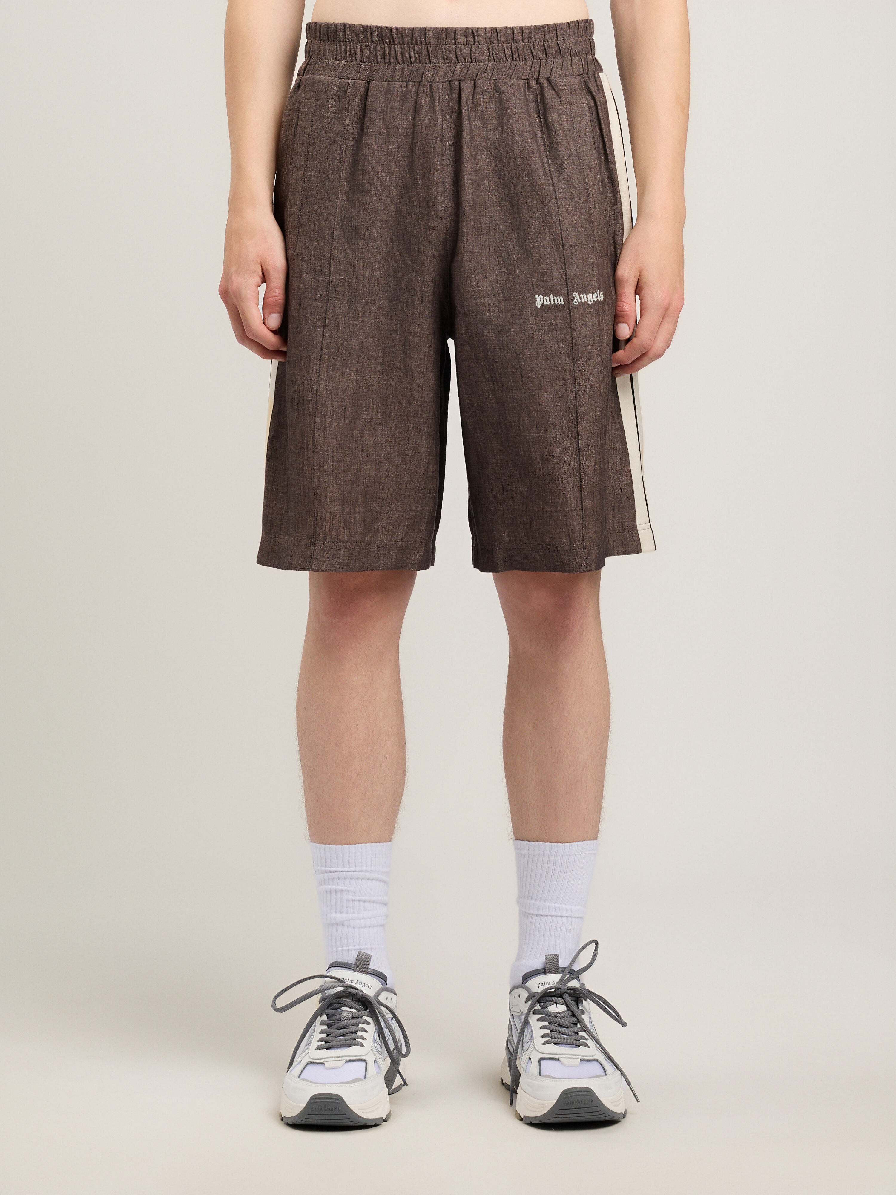PALM ANGELS Classic Logo Track Shorts BROWN OFF WHITE PMCB05CS26FAB001