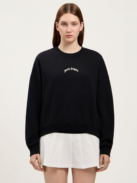 PALM ANGELS Curved Logo Crop Sweatshirt BLACK TOFU PWBA05DS26FLE001