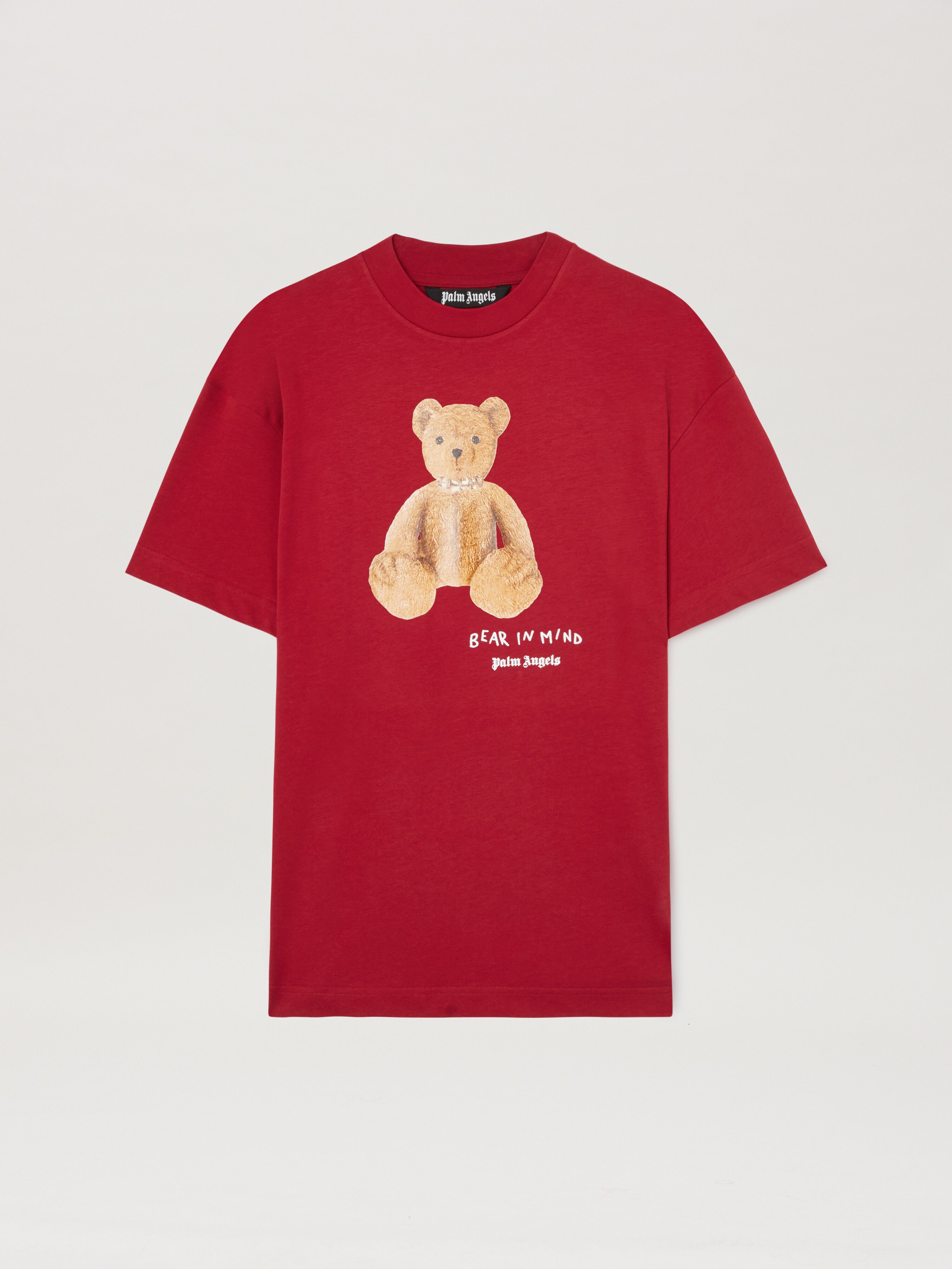 PALM ANGELS  Bear in Mind T-shirt RED - BROWN PMAA001S25JER005