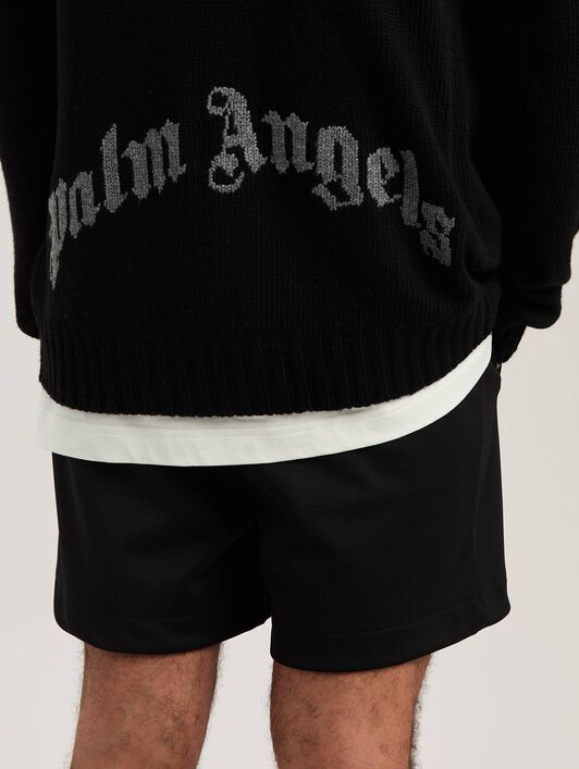 PALM ANGELS  Curved Logo knit cardigan BLACK - GREY MELANGE PMHB035S25KNI001