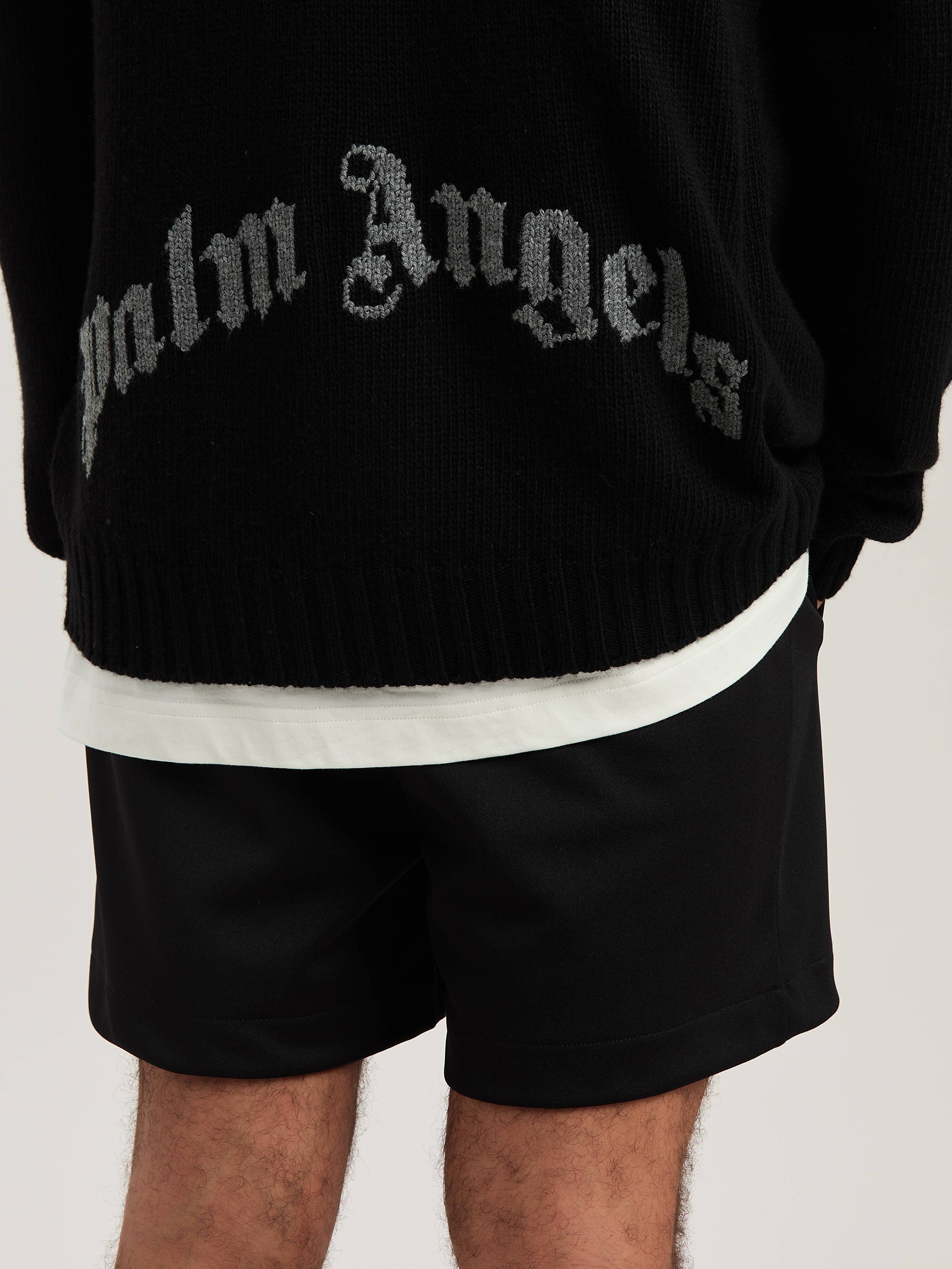 PALM ANGELS  Curved Logo knit cardigan BLACK - GREY MELANGE PMHB035S25KNI001