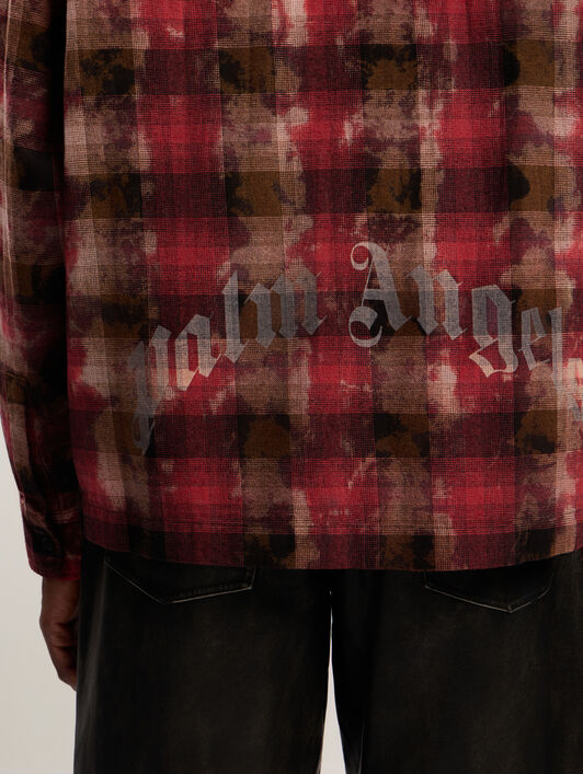 PALM ANGELS B Curved Logo Check Shirt L/S BLUE - RED PMGE043F25FAB001