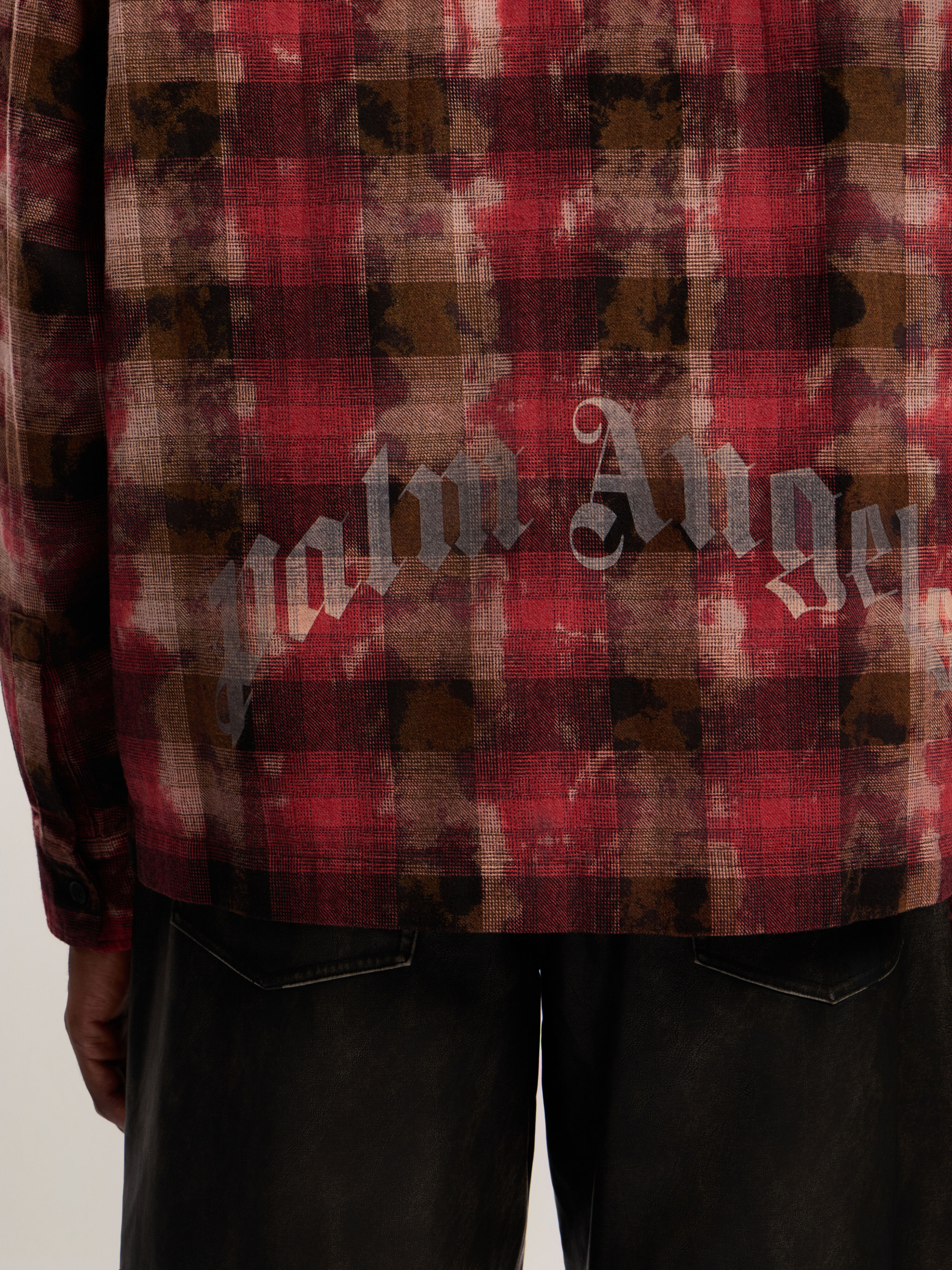 PALM ANGELS B Curved Logo Check Shirt L/S BLUE - RED PMGE043F25FAB001