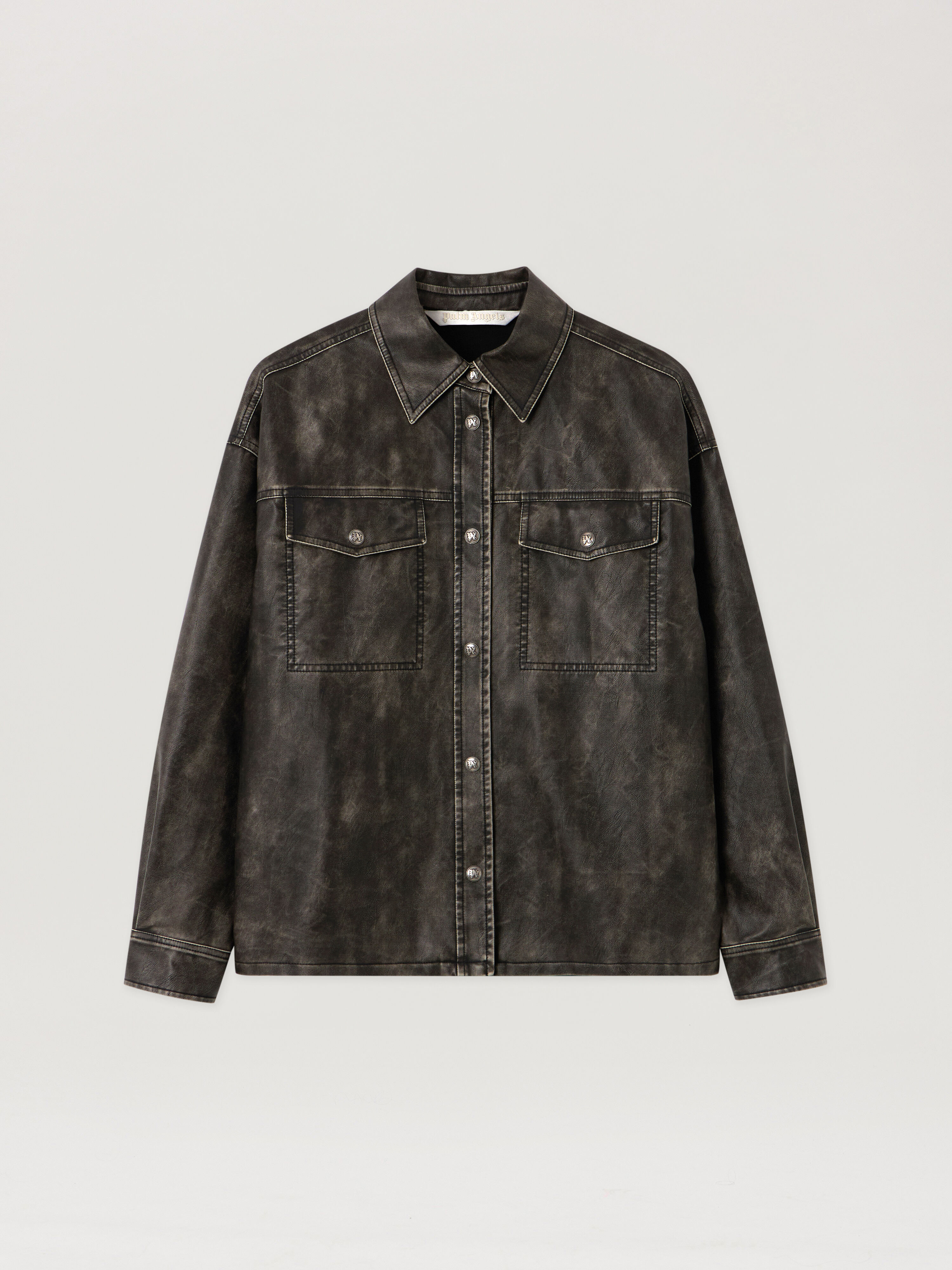 Curved Logo Coated Overshirt PALM ANGELS Curved Logo Coated Overshirt DARK GREY - BLACK PWJE009F25FAB001