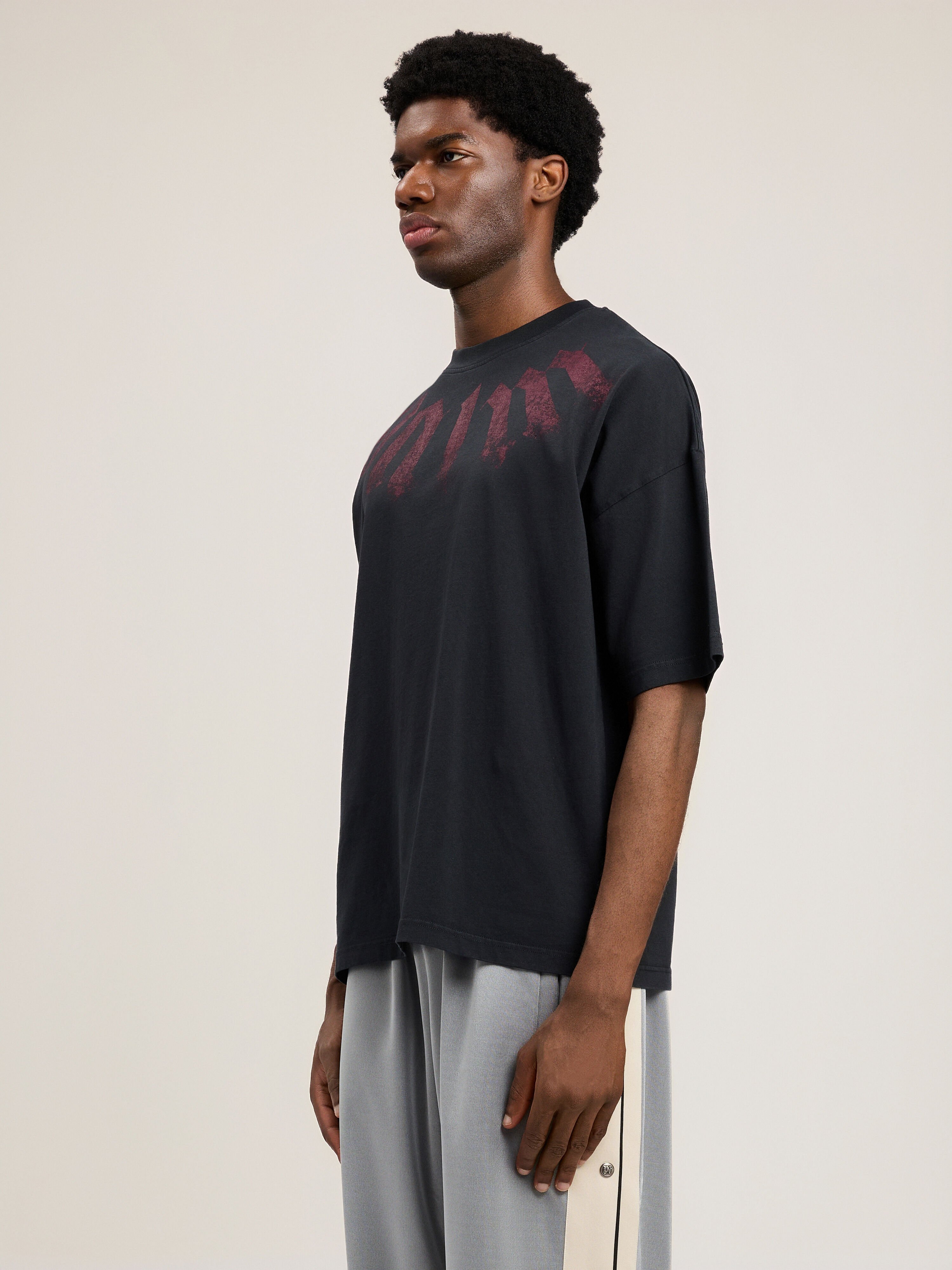 Big Neck Logo Loose T-Shirt in BLACK BURGUNDY for Men | Palm Angels®