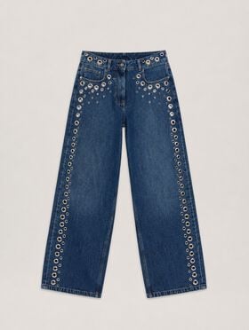 PALM ANGELS Eyelets Straight Jeans MEDIUM BLUE SILVER PWYA038S26DEN001