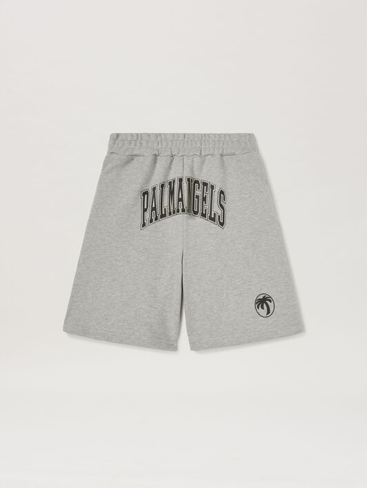 PALM ANGELS  College Oval Palm Shorts GREY MELANGE - BLACK PMCI028S25FLE001