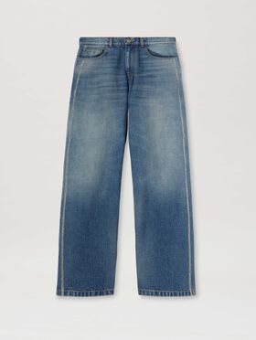 PALM ANGELS  Lasered Curved Logo denim Pants BLUE - LIGHT BLUE PMYA048S25DEN001