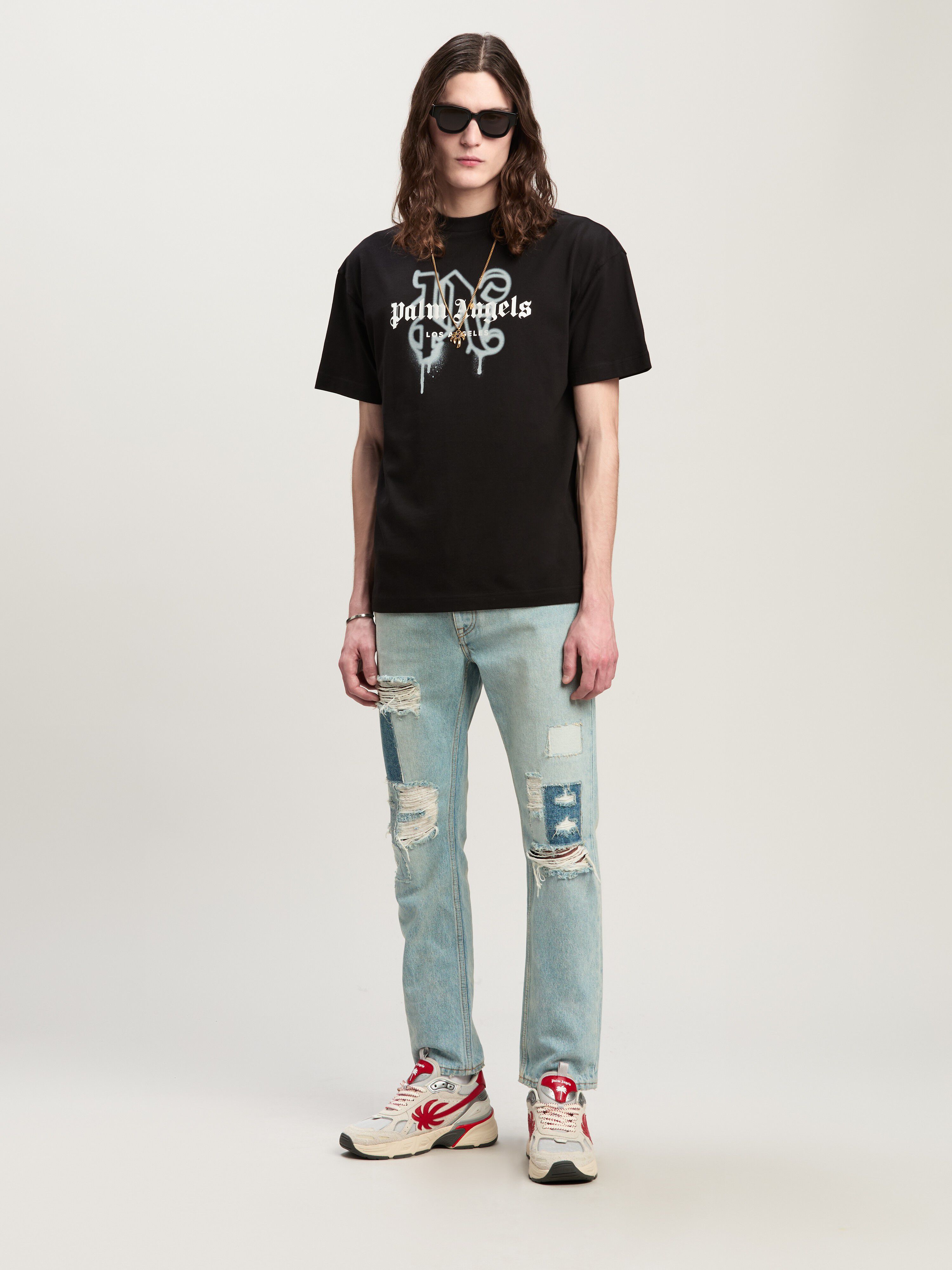 PALM ANGELS Monogram Spray City T-Shirt Los Angels SCHWARZ PMAA001C99JER025