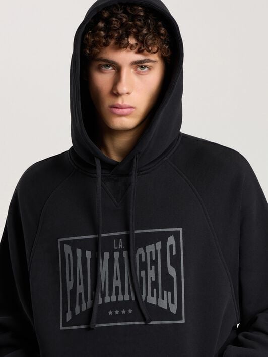 PALM ANGELS Vintage Box Logo Loose Hoodie BLACK - GREY PAMBB04F26FL01