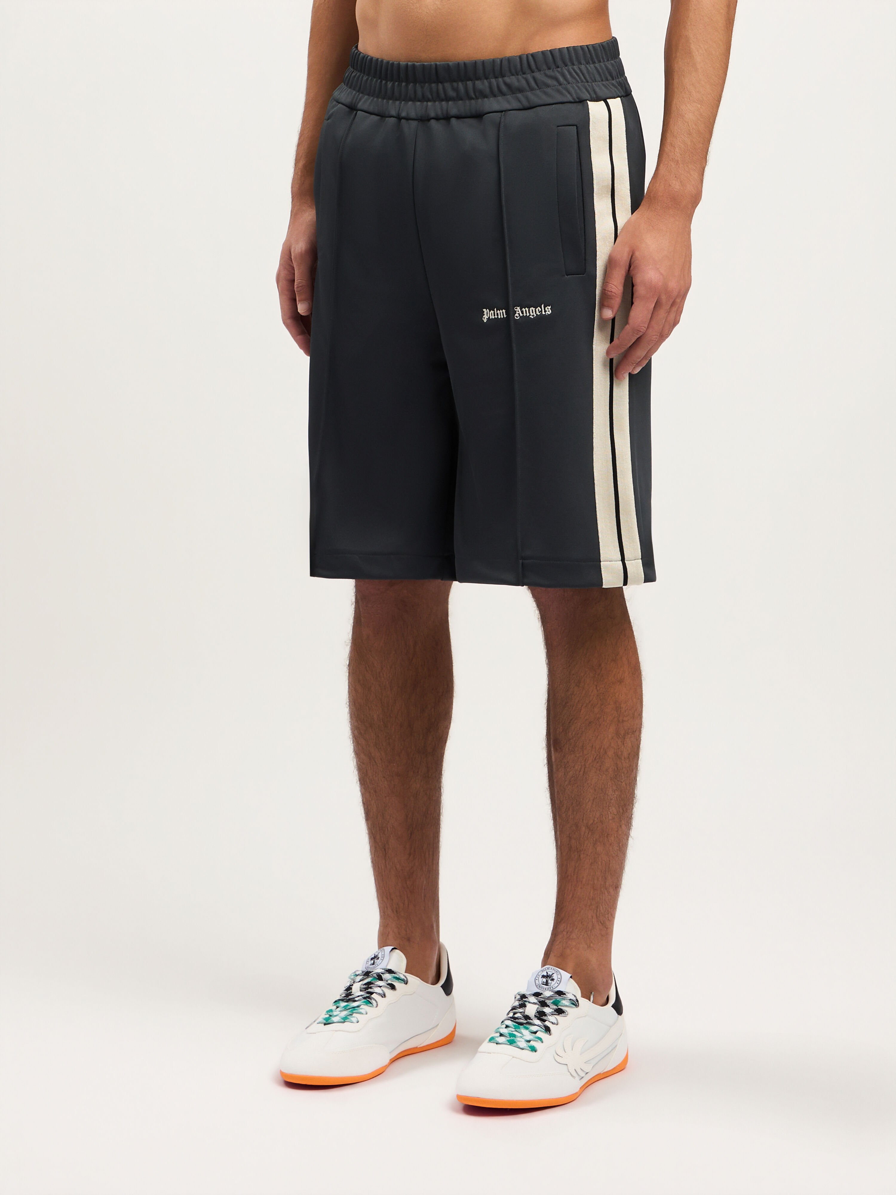 PALM ANGELS Classic Logo Track Shorts DARK GREY OFF WHITE PMCL009S26FAB001