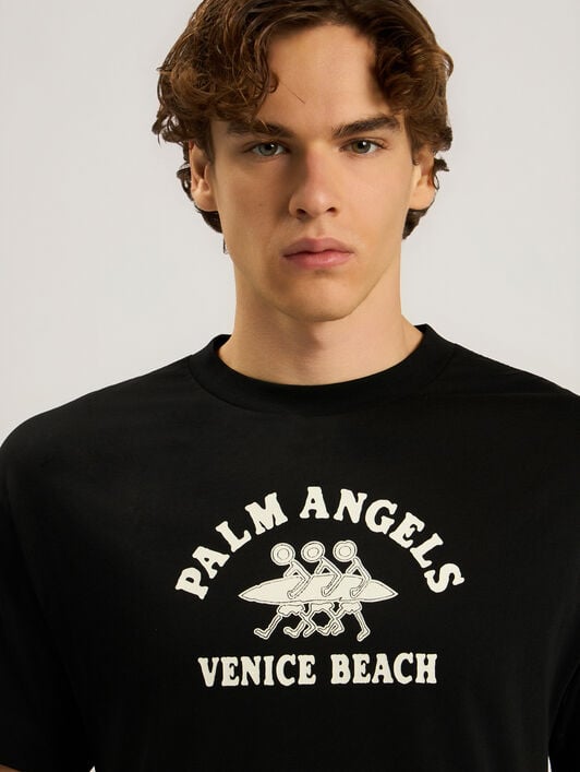 PALM ANGELS Surf Regular T-Shirt BLACK - OFF WHITE PAMAA01F26JR13
