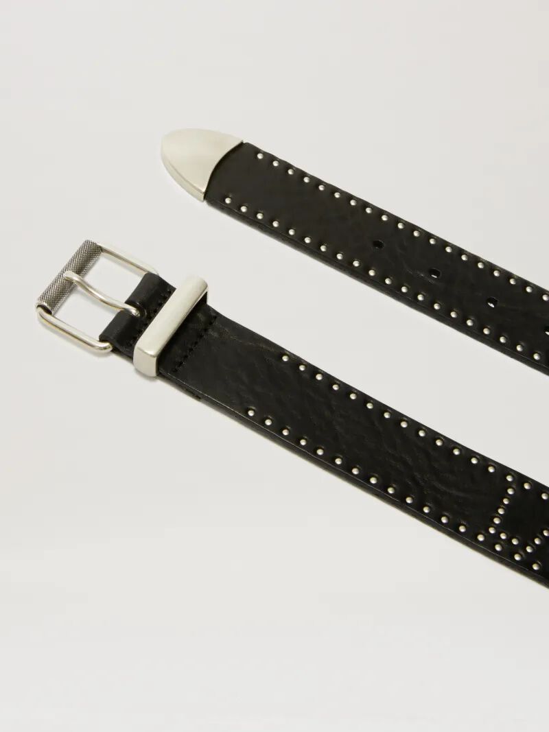 PALM ANGELS  Studs leather belt NERO/ARGENTO PWRB02BS25LEA001