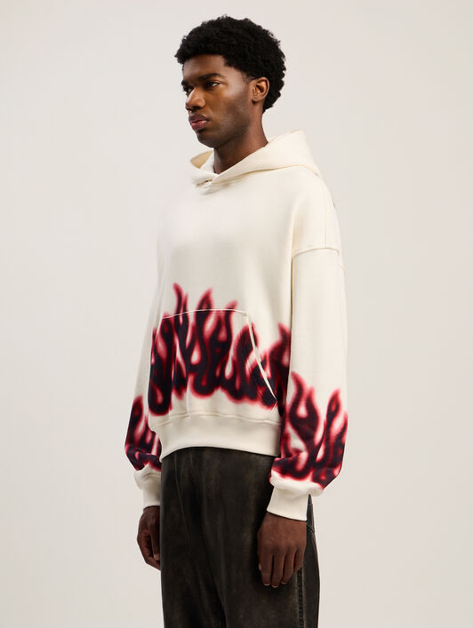 PALM ANGELS Flames Loose Hoodie OFF WHITE - MULTICOLOR PMBB17EF25FLE002