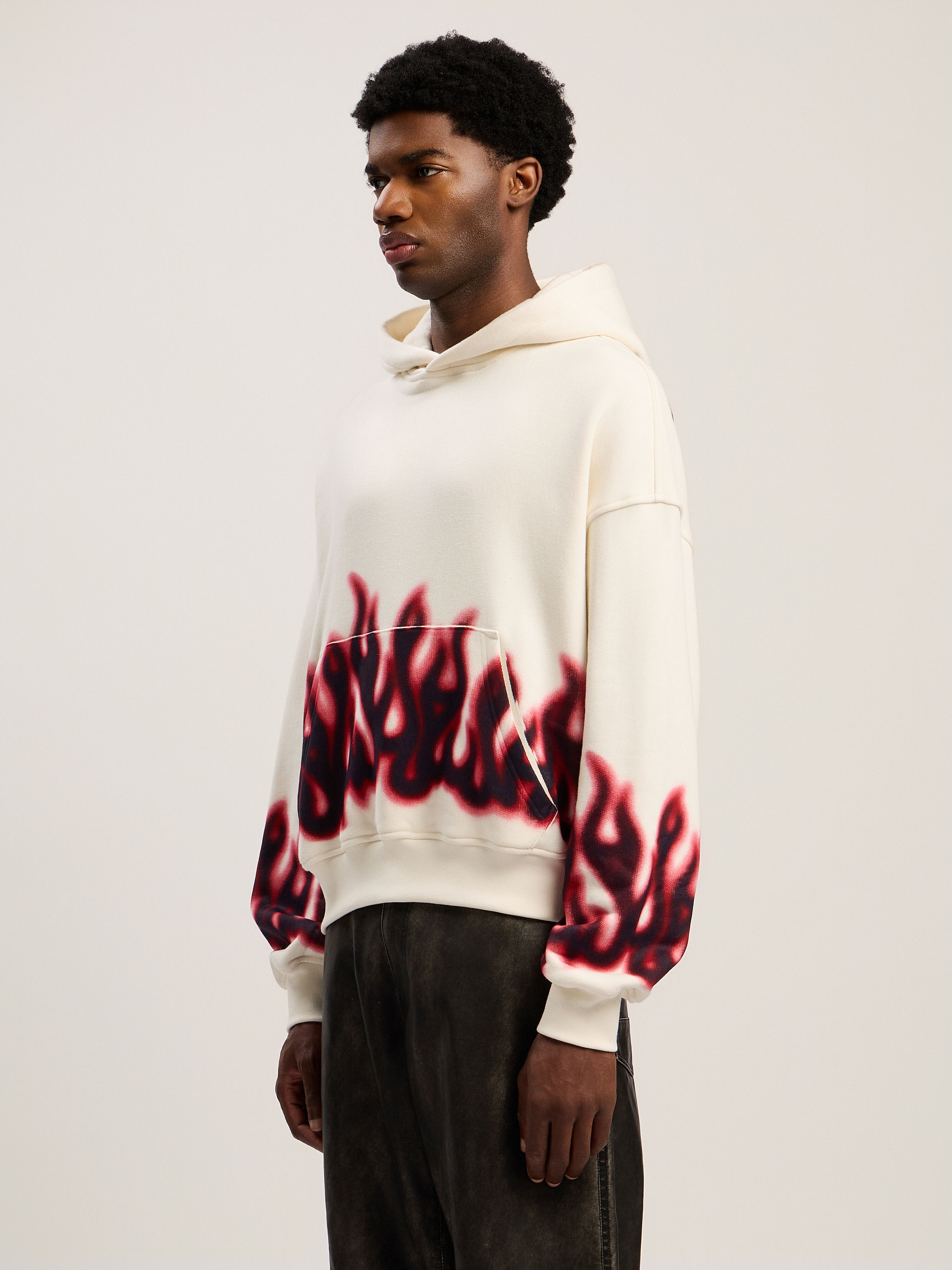 PALM ANGELS Flames Loose Hoodie OFF WHITE - MULTICOLOR PMBB17EF25FLE002