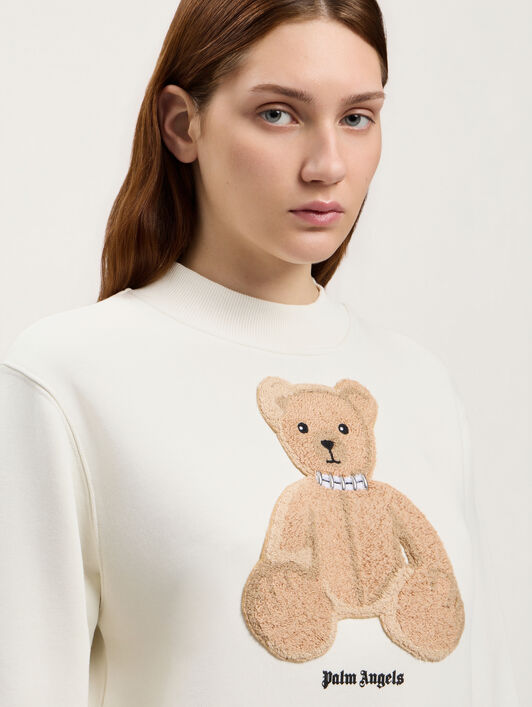 PALM ANGELS Bear Fitted Sweatshirt OFF WHITE BROWN PWBA016S26FLE006