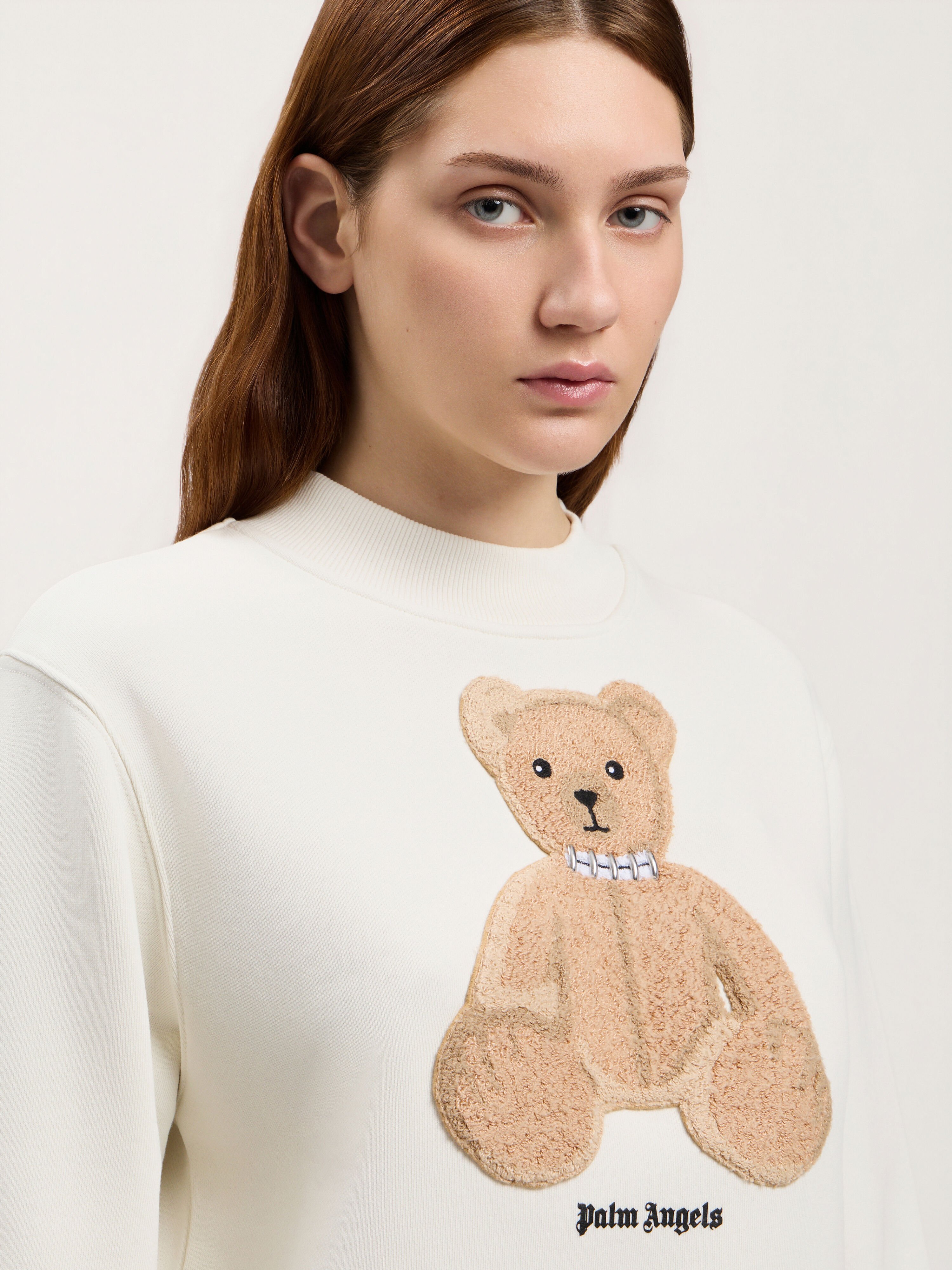 PALM ANGELS Bear Fitted Sweatshirt OFF WHITE BROWN PWBA016S26FLE006