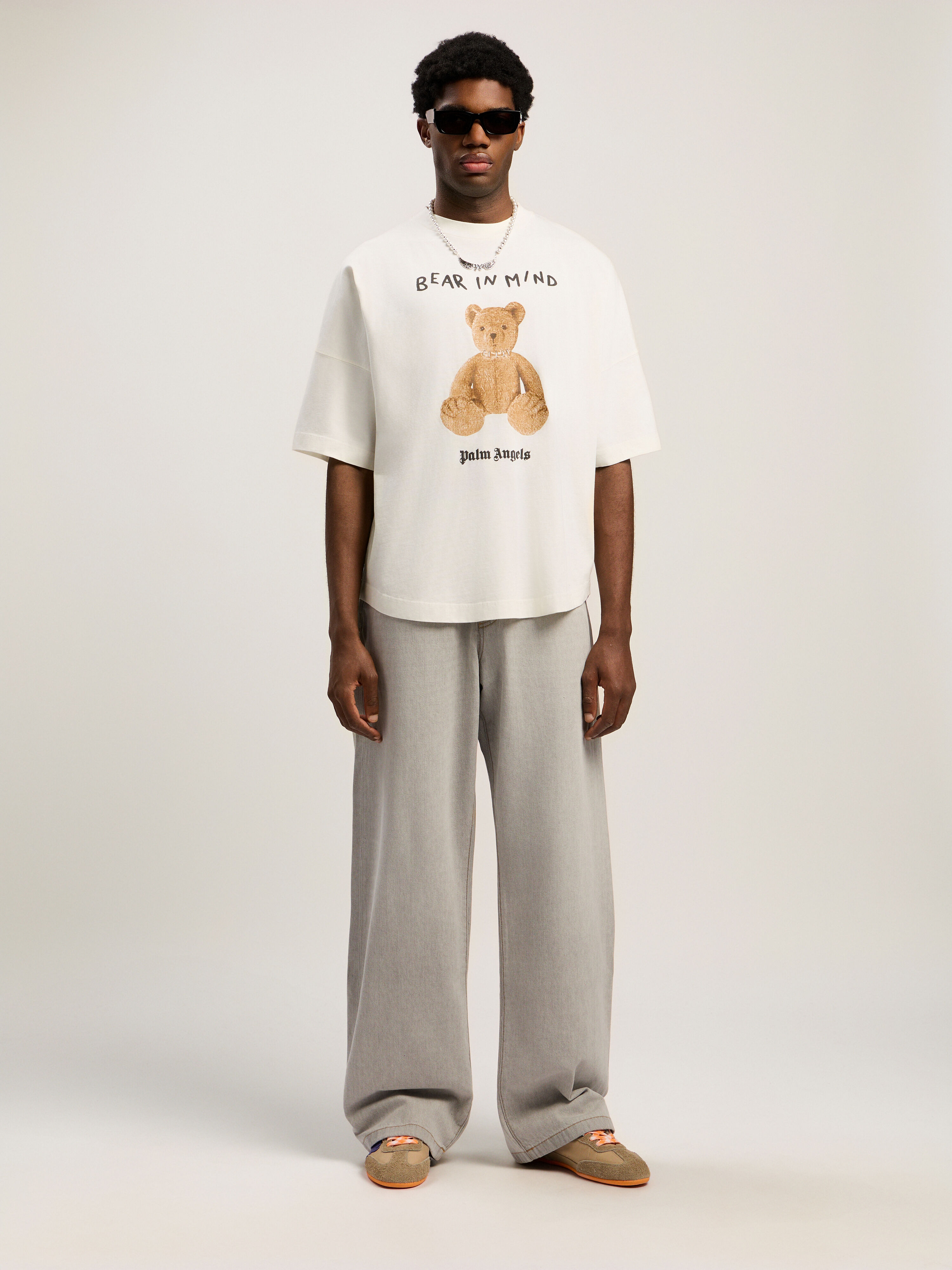 PALM ANGELS Bear In Mind Over T-shirt OFF WHITE - BROWN PMAA10BF25JER004