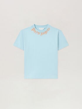 PALM ANGELS Neck Logo Brushed T-Shirt BLU BIMBO/ BABY BLUE PBAA003S26JER004