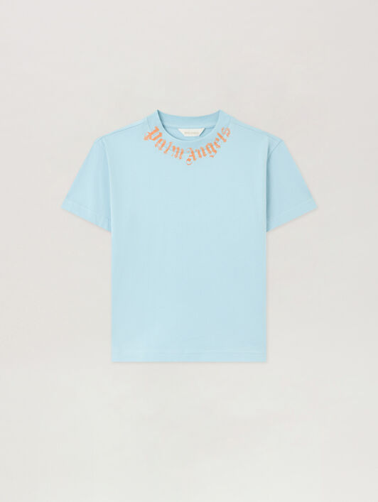 PALM ANGELS Neck Logo Brushed T-Shirt BLU BIMBO/ BABY BLUE PBAA003S26JER004