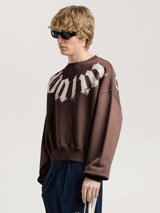 Big Neck Logo Loose Sweatshirt PALM ANGELS Big Neck Logo Loose Sweatshirt BROWN - OFF WHITE PAMBA04F26FL01