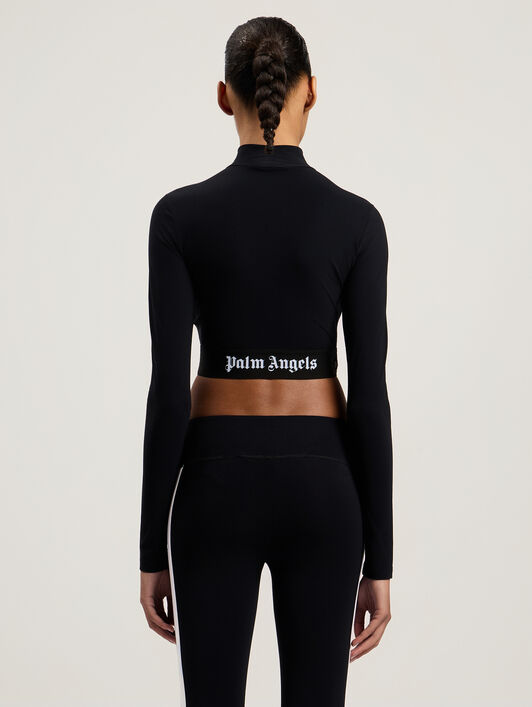 PALM ANGELS Classic Logo Mockneck Top BLACK WHITE PWVO014C99FAB001