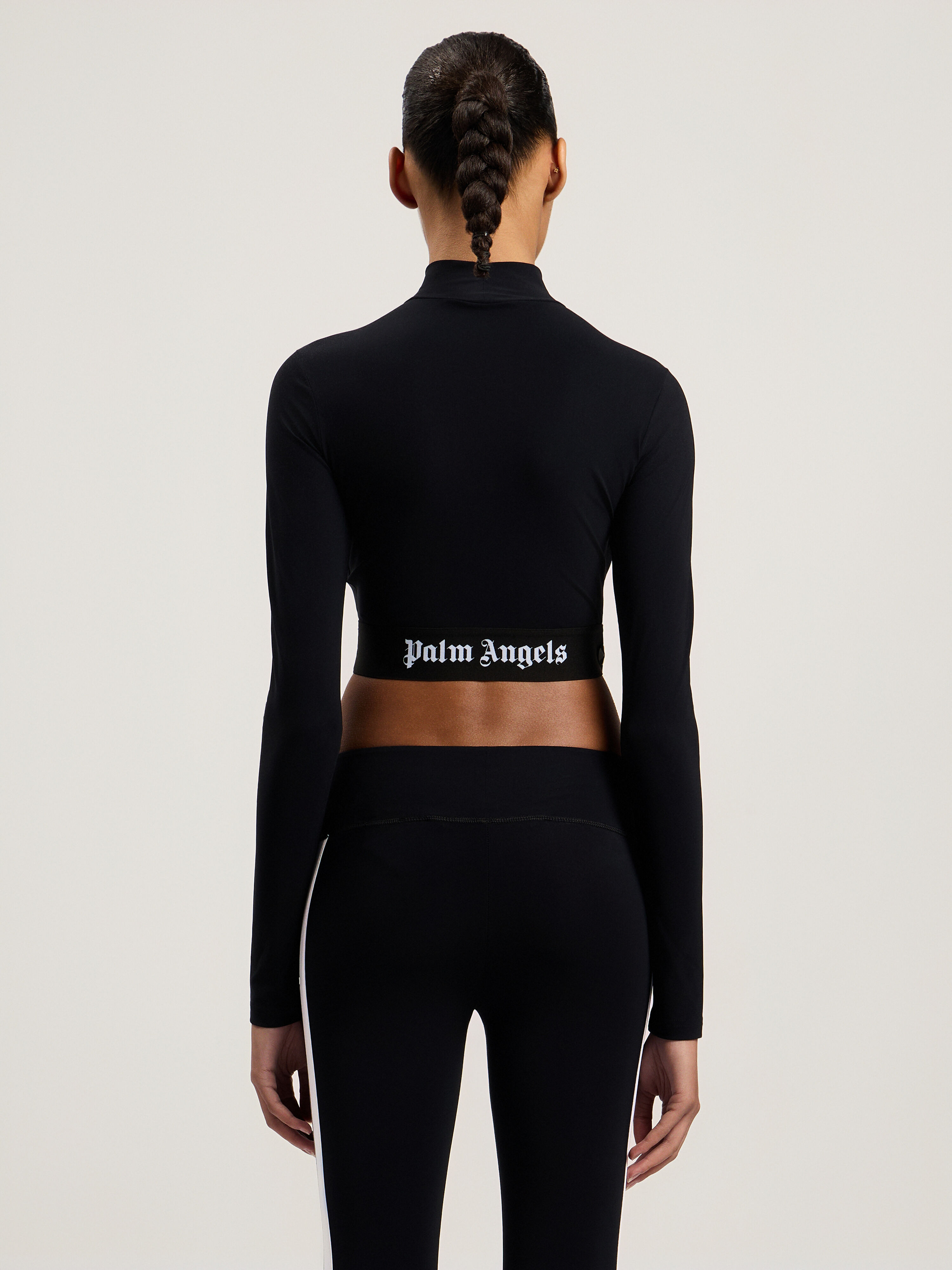 PALM ANGELS Classic Logo Mockneck Top BLACK WHITE PWVO014C99FAB001