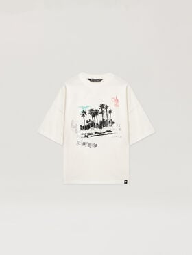 PALM ANGELS Palm Life Loose T-Shirt OFF WHITE - BLACK PAMAA03F26JR02