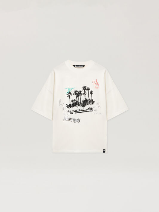 PALM ANGELS Palm Life Loose T-Shirt OFF WHITE - BLACK PAMAA03F26JR02