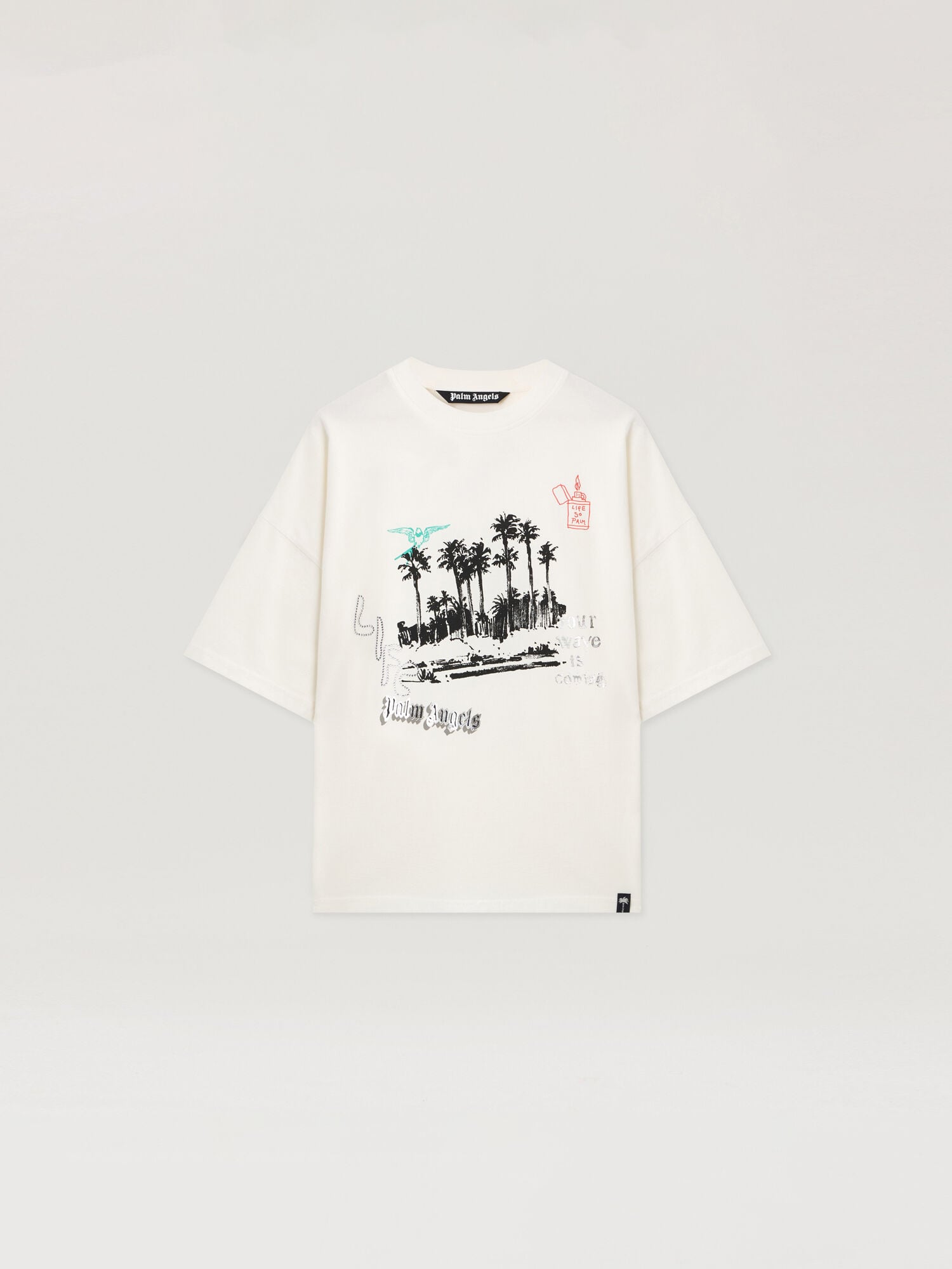 PALM ANGELS Palm Life Loose T-Shirt OFF WHITE - BLACK PAMAA03F26JR02