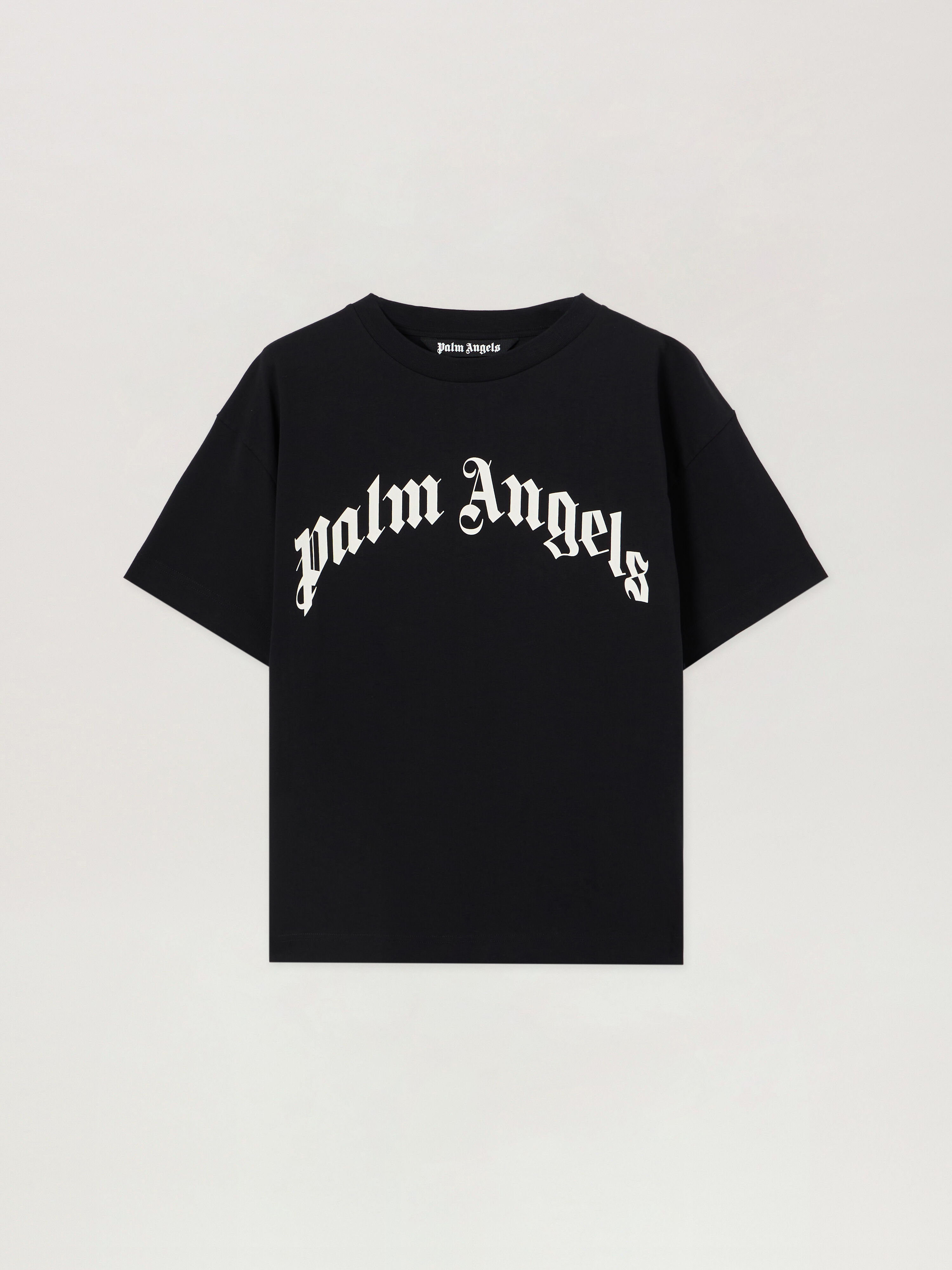 Curved Logo T-Shirt in BLACK OFF WHITE for Men | Palm Angels®